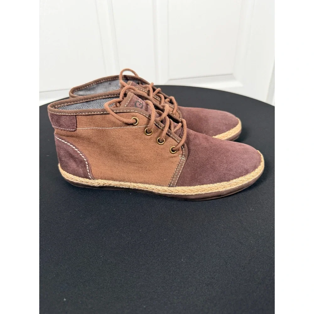 UGG Australia Brown Suede Canvas Espadrille Chukka Boots Womens Lace Up Ankle